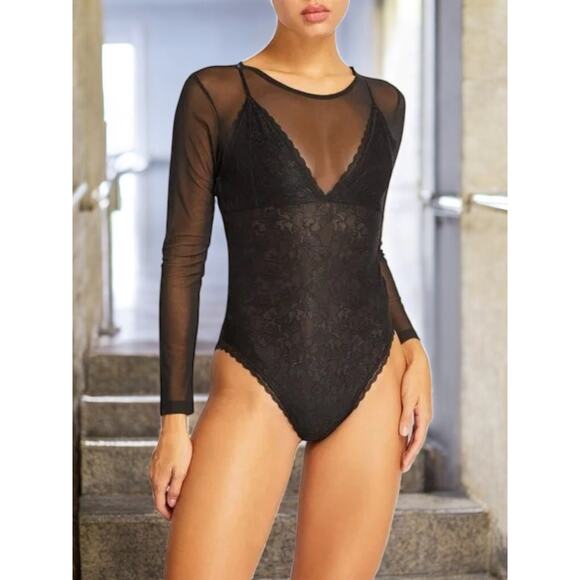 All Saints Tops - NWT - AllSaints Nyla Lace Black Bodysuit Size: 10 US